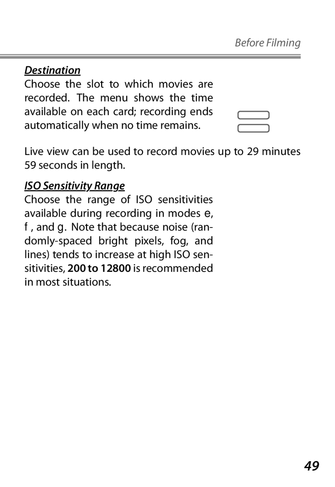 Nikon Camera manual Destination, ISO Sensitivity Range 