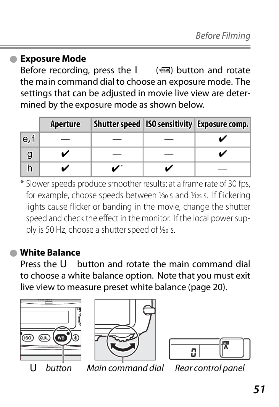 Nikon Camera manual Exposure Mode, White Balance 