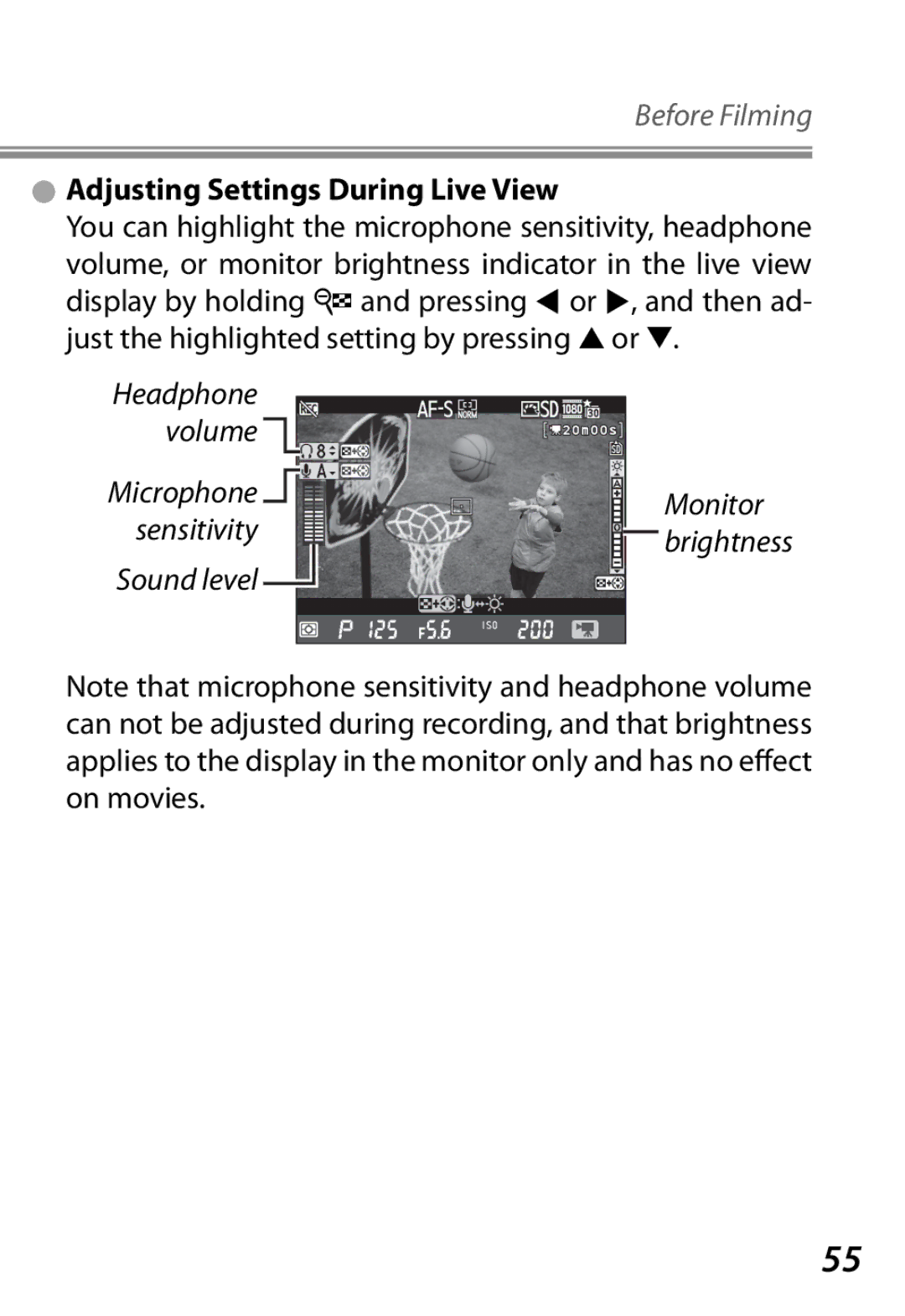 Nikon Camera manual Adjusting Settings During Live View 