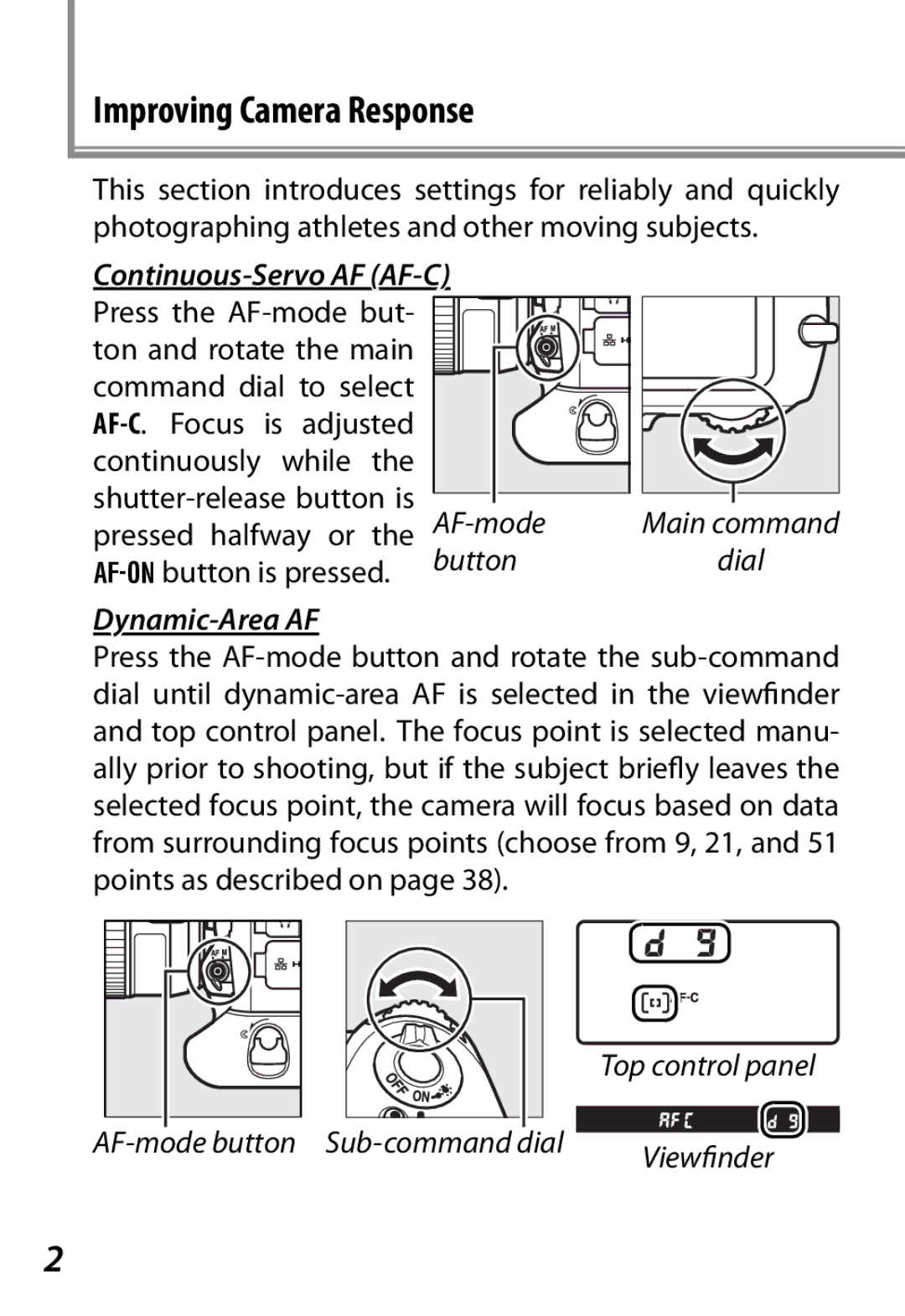 Nikon manual Improving Camera Response, Continuous-Servo AF AF-C, Dynamic-Area AF 