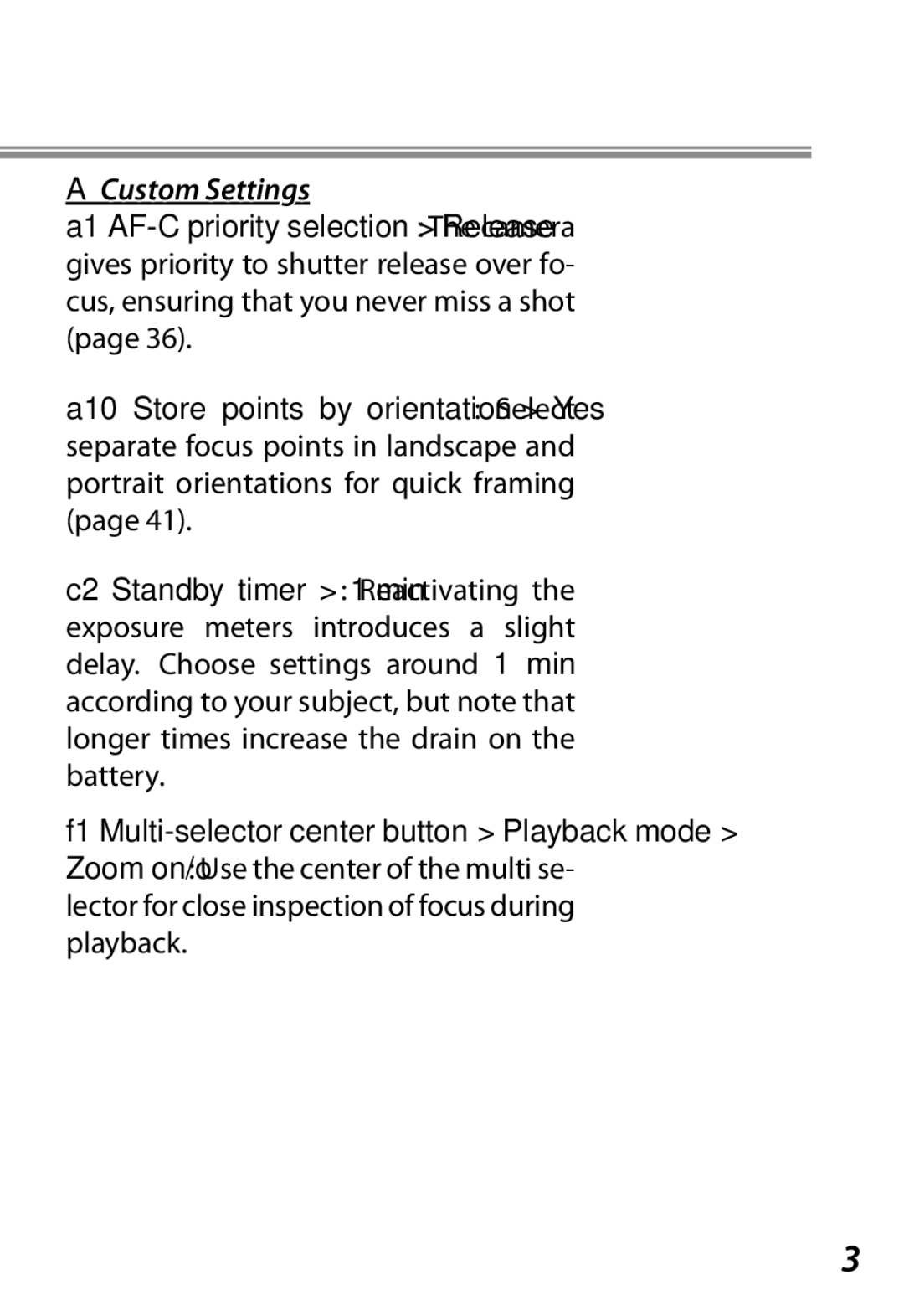 Nikon Camera manual ACustom Settings 