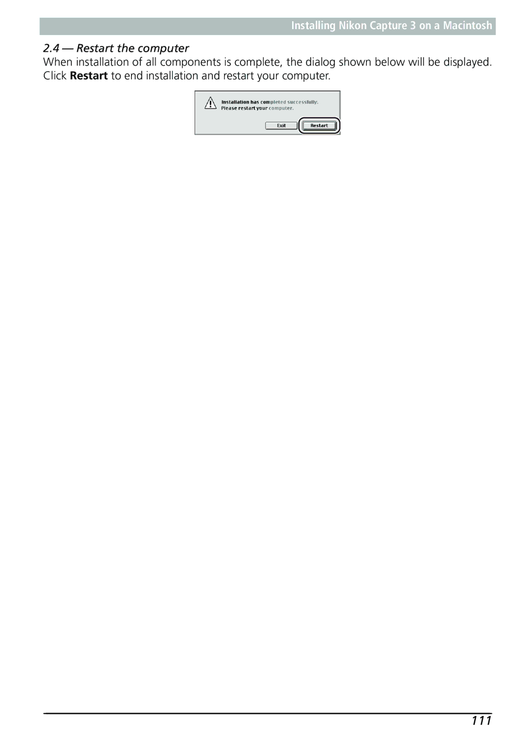 Nikon Capture 3 manual 111, Restart the computer 