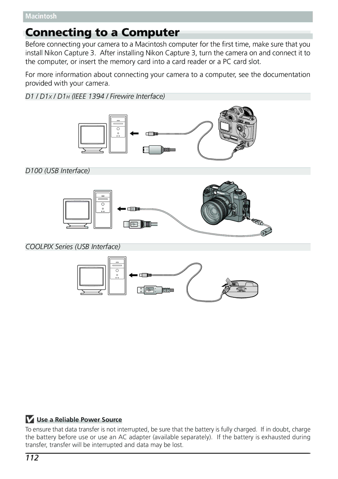 Nikon Capture 3 manual 112, Use a Reliable Power Source 