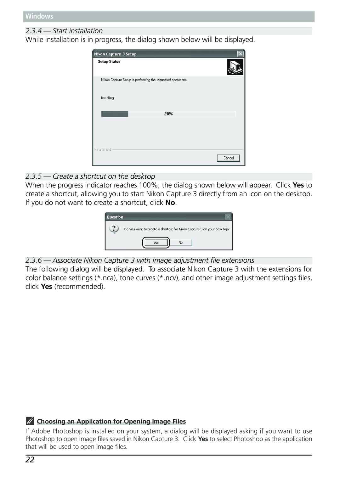 Nikon Capture 3 manual Start installation 