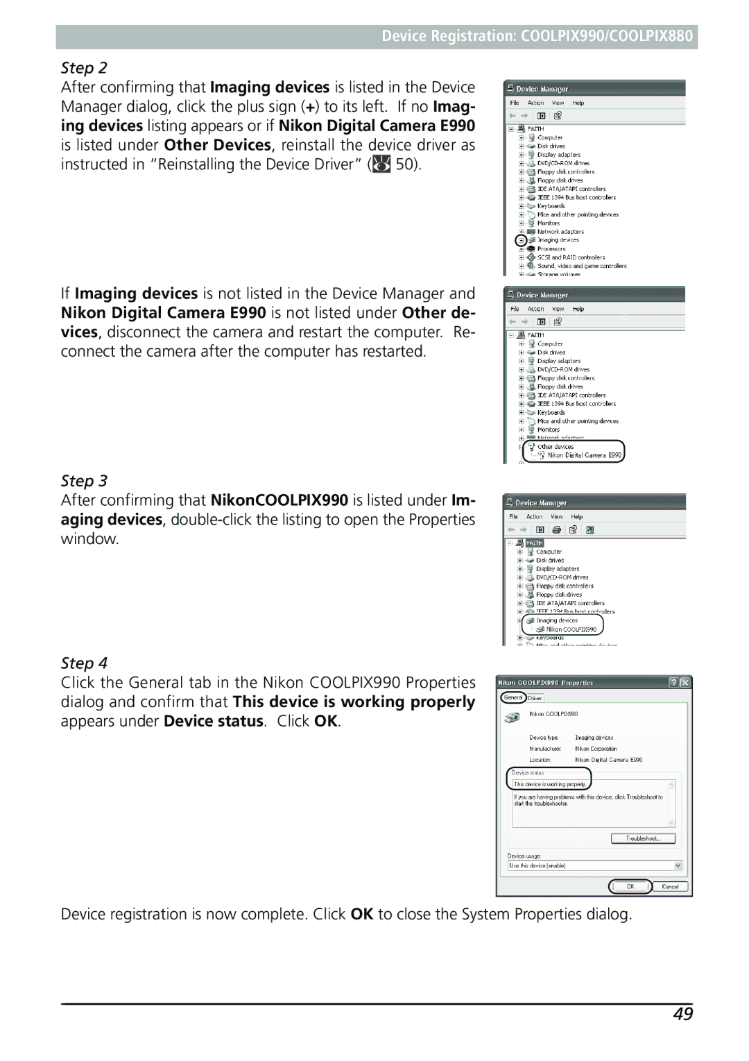 Nikon Capture 3 manual Device Registration COOLPIX990/COOLPIX880 
