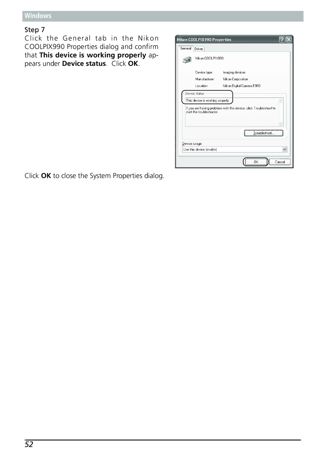 Nikon Capture 3 manual Click OK to close the System Properties dialog 