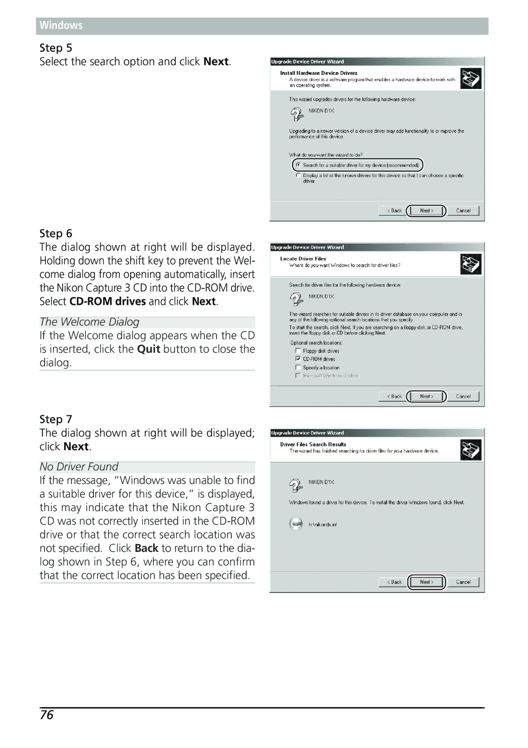 Nikon Capture 3 manual Step Select the search option and click Next 