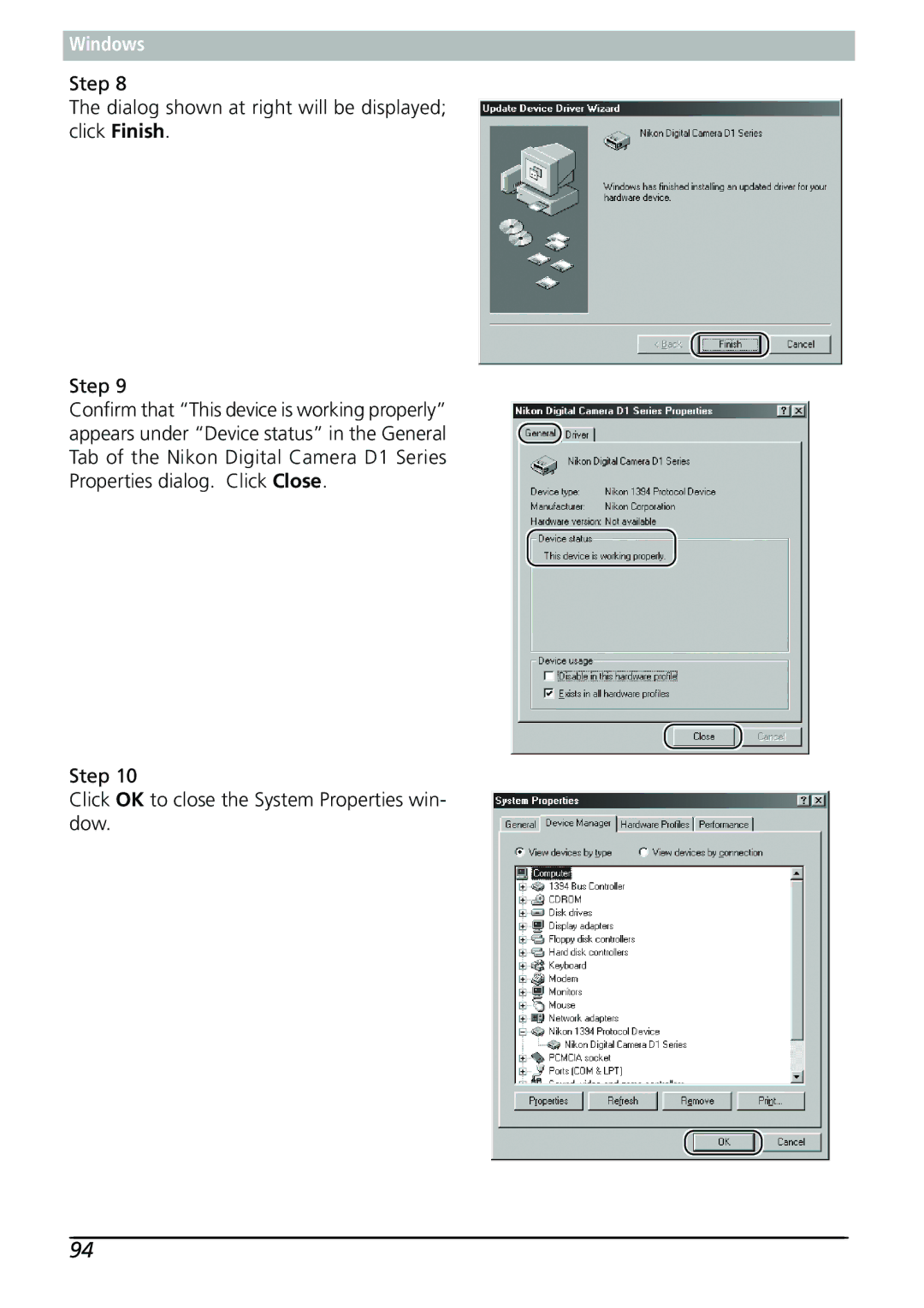 Nikon Capture 3 manual Step Dialog shown at right will be displayed click Finish 