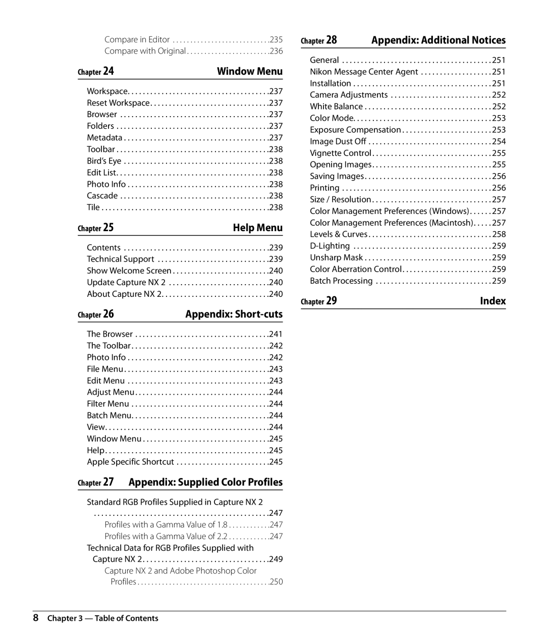 Nikon Capture NX2 user manual Appendix Supplied Color Profiles, Window Menu 