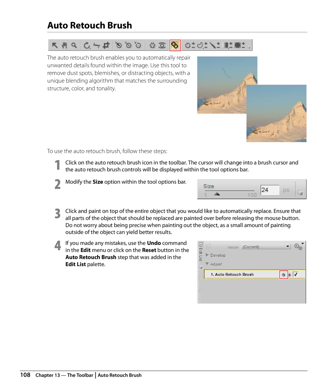 Nikon Capture NX2 user manual Auto Retouch Brush, To use the auto retouch brush, follow these steps 