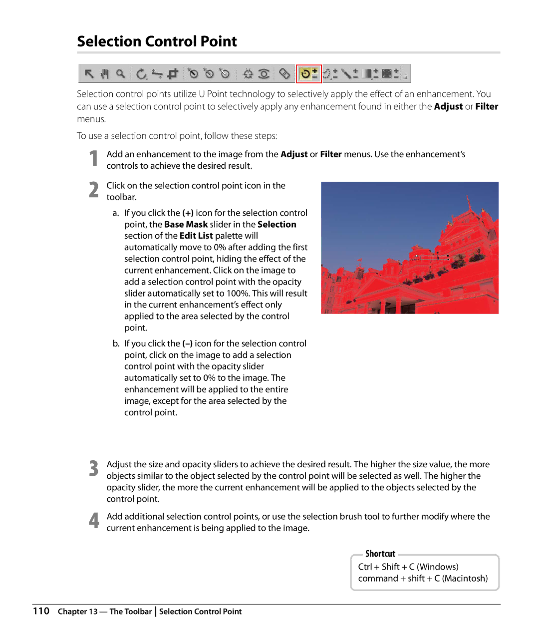 Nikon Capture NX2 user manual Selection Control Point, Menus To use a selection control point, follow these steps 