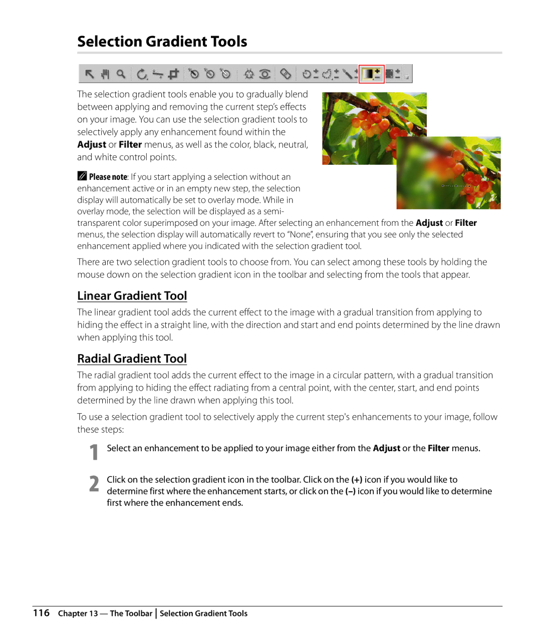 Nikon Capture NX2 user manual Selection Gradient Tools, Linear Gradient Tool, Radial Gradient Tool, White control points 