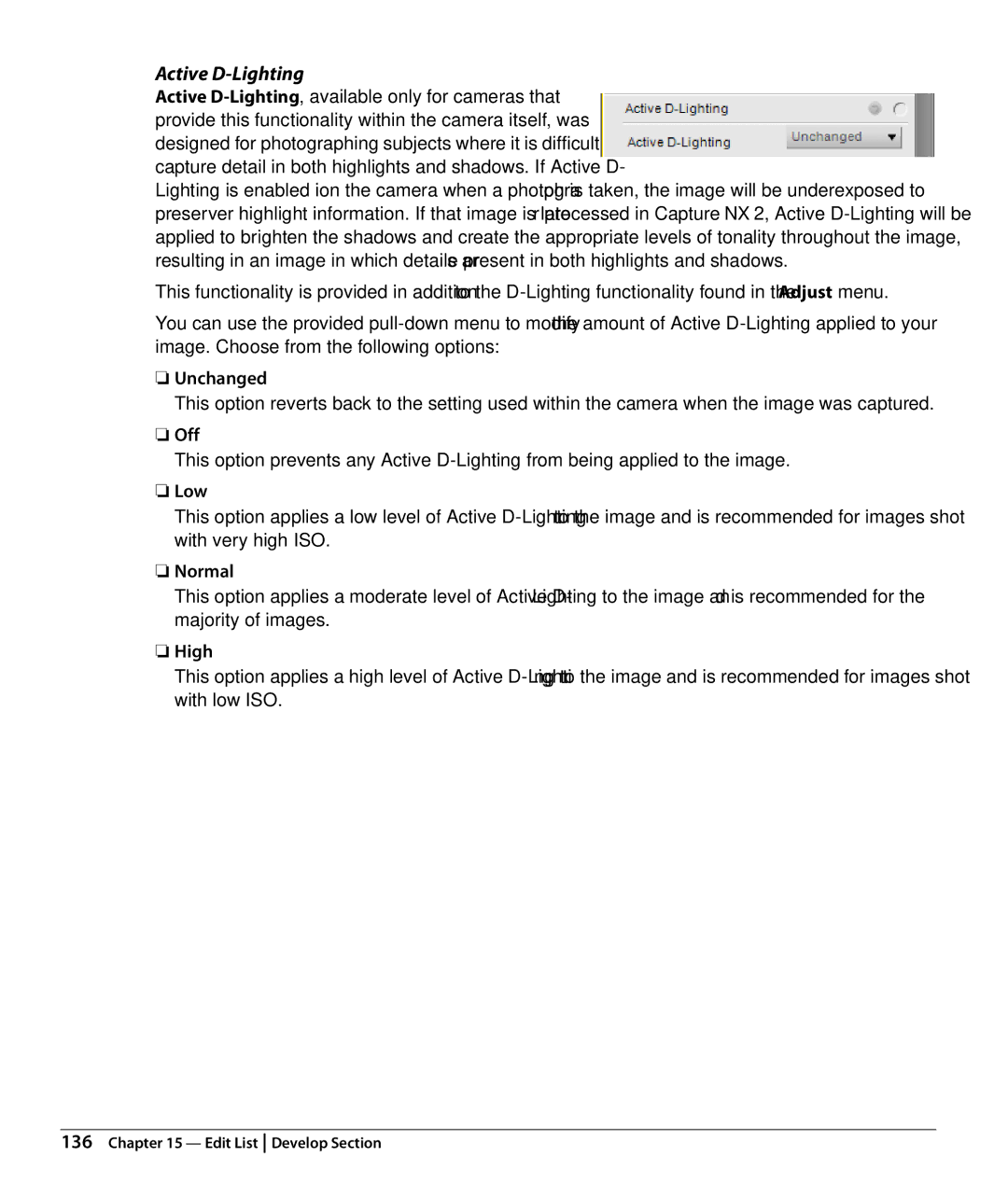 Nikon Capture NX2 user manual Active D-Lighting, High 