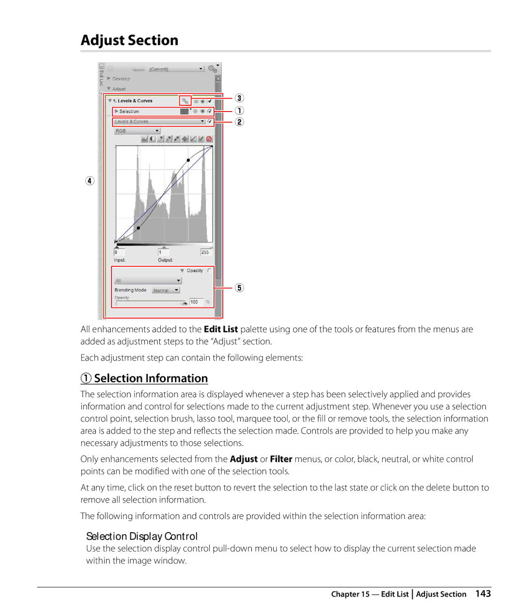 Nikon Capture NX2 user manual Adjust Section, Selection Information, Selection Display Control 