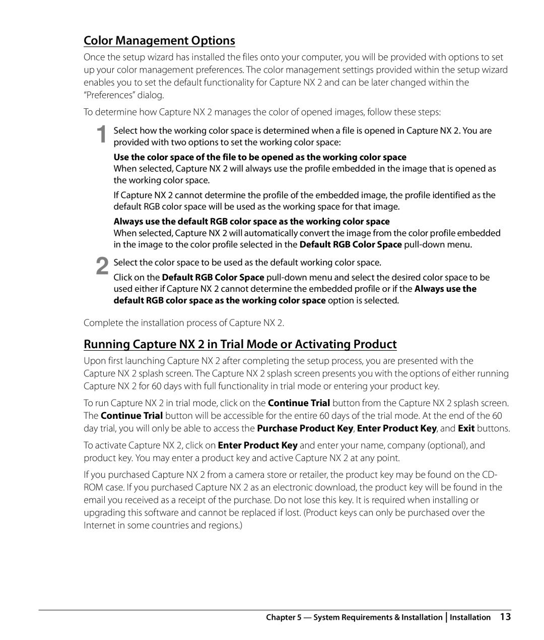 Nikon Capture NX2 user manual Color Management Options, Running Capture NX 2 in Trial Mode or Activating Product 