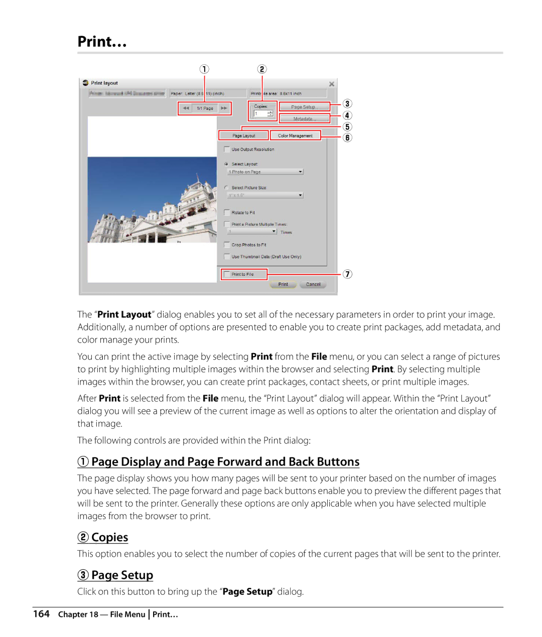 Nikon Capture NX2 user manual Print…, Display and Page Forward and Back Buttons, Copies, Setup 