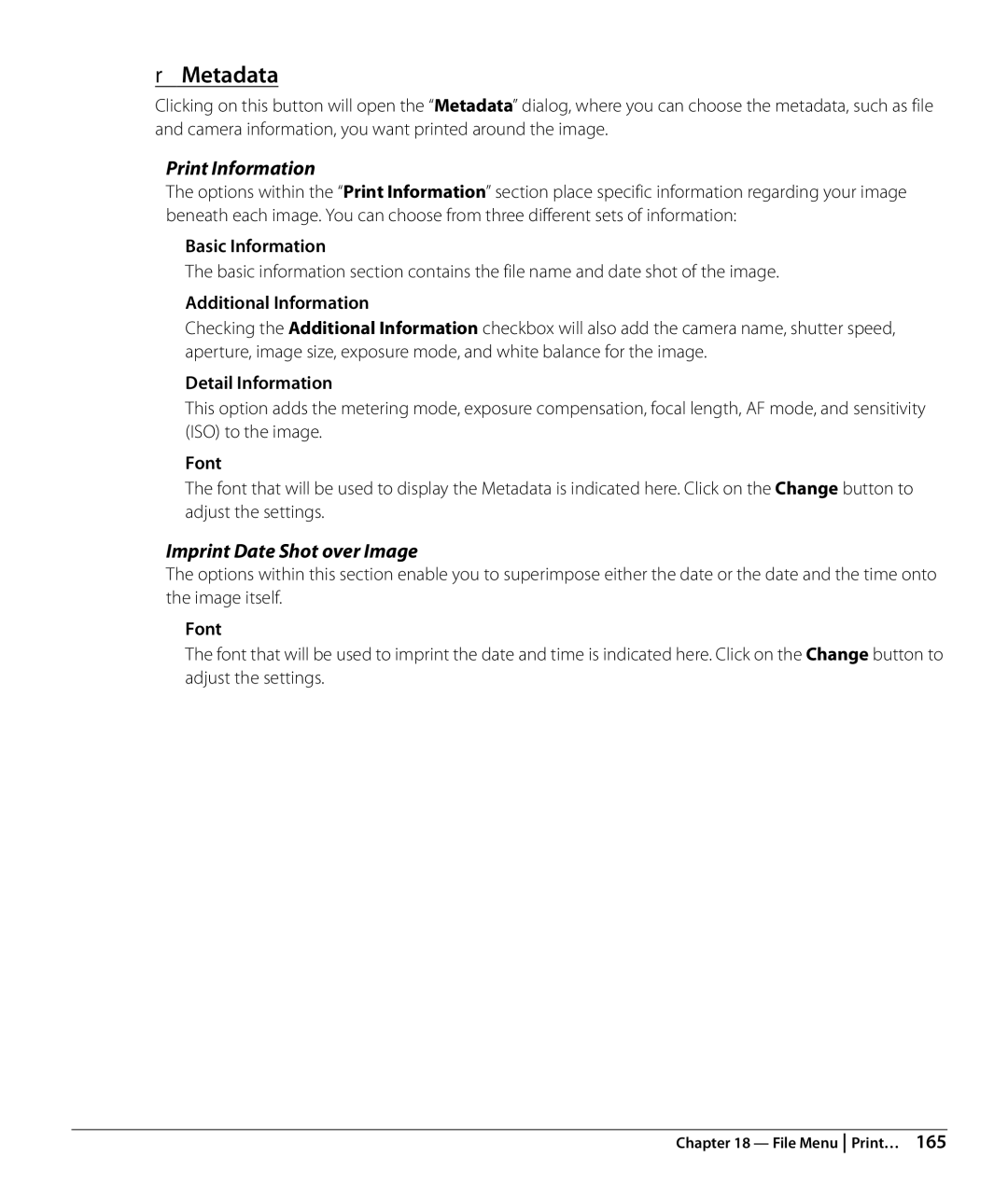 Nikon Capture NX2 user manual Print Information, Imprint Date Shot over Image 