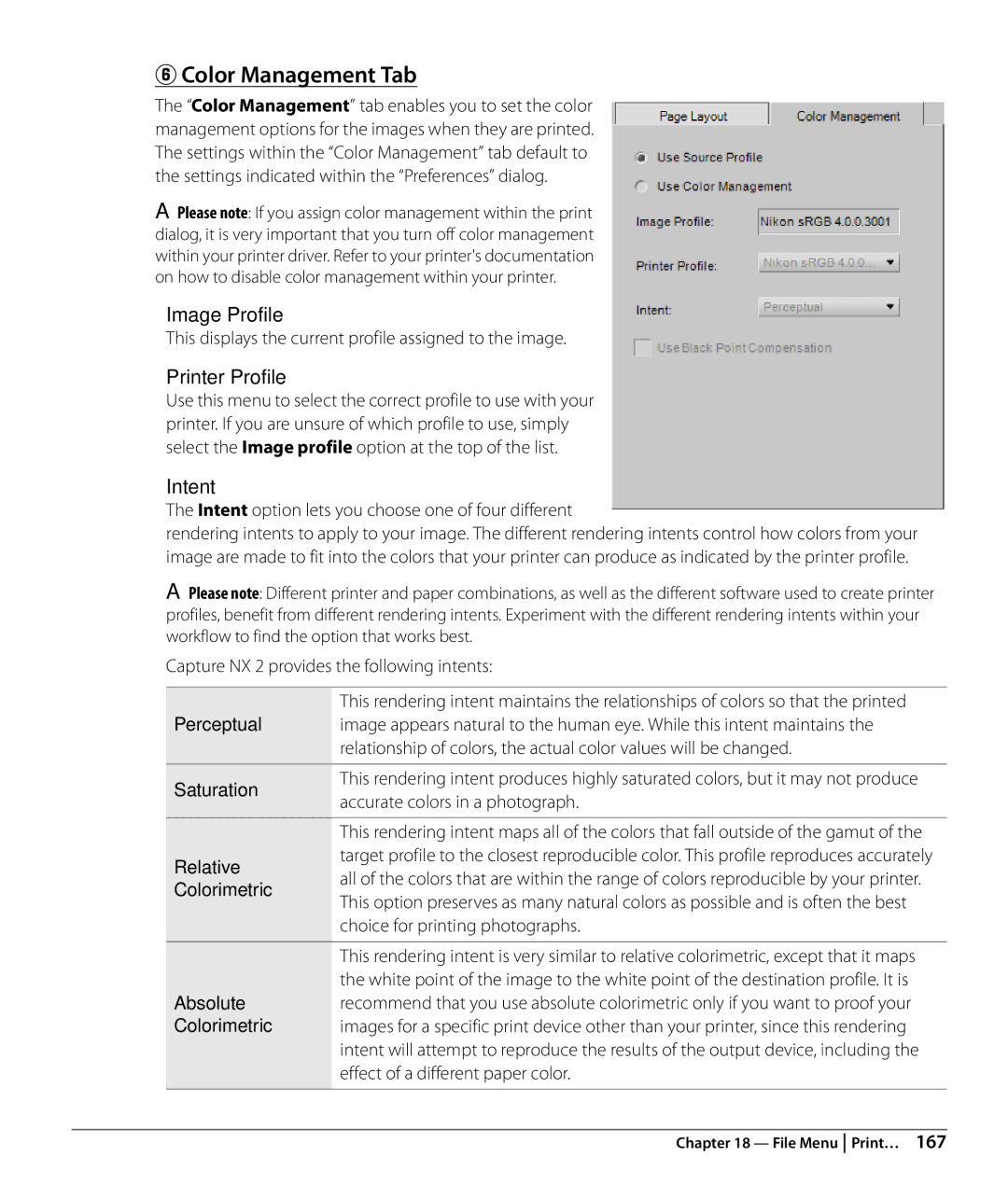 Nikon Capture NX2 user manual Color Management Tab, Image Profile, Printer Profile 