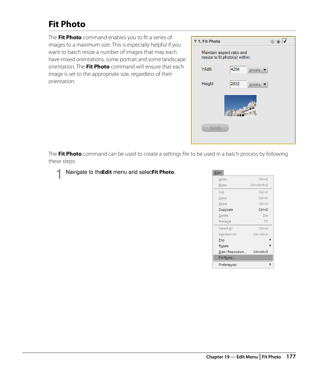 Nikon Capture NX2 user manual Navigate to the Edit menu and select Fit Photo 