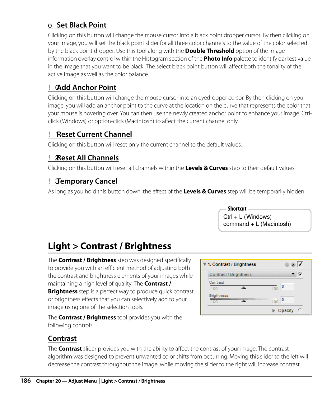 Nikon Capture NX2 user manual Light Contrast / Brightness 