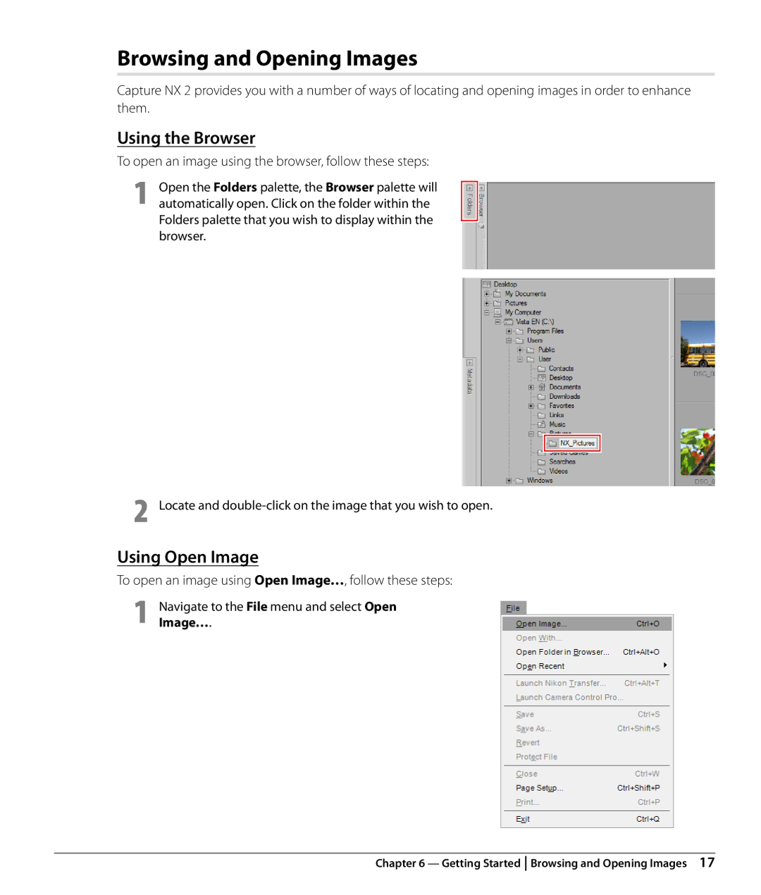 Nikon Capture NX2 user manual Browsing and Opening Images, Using the Browser, Using Open Image 