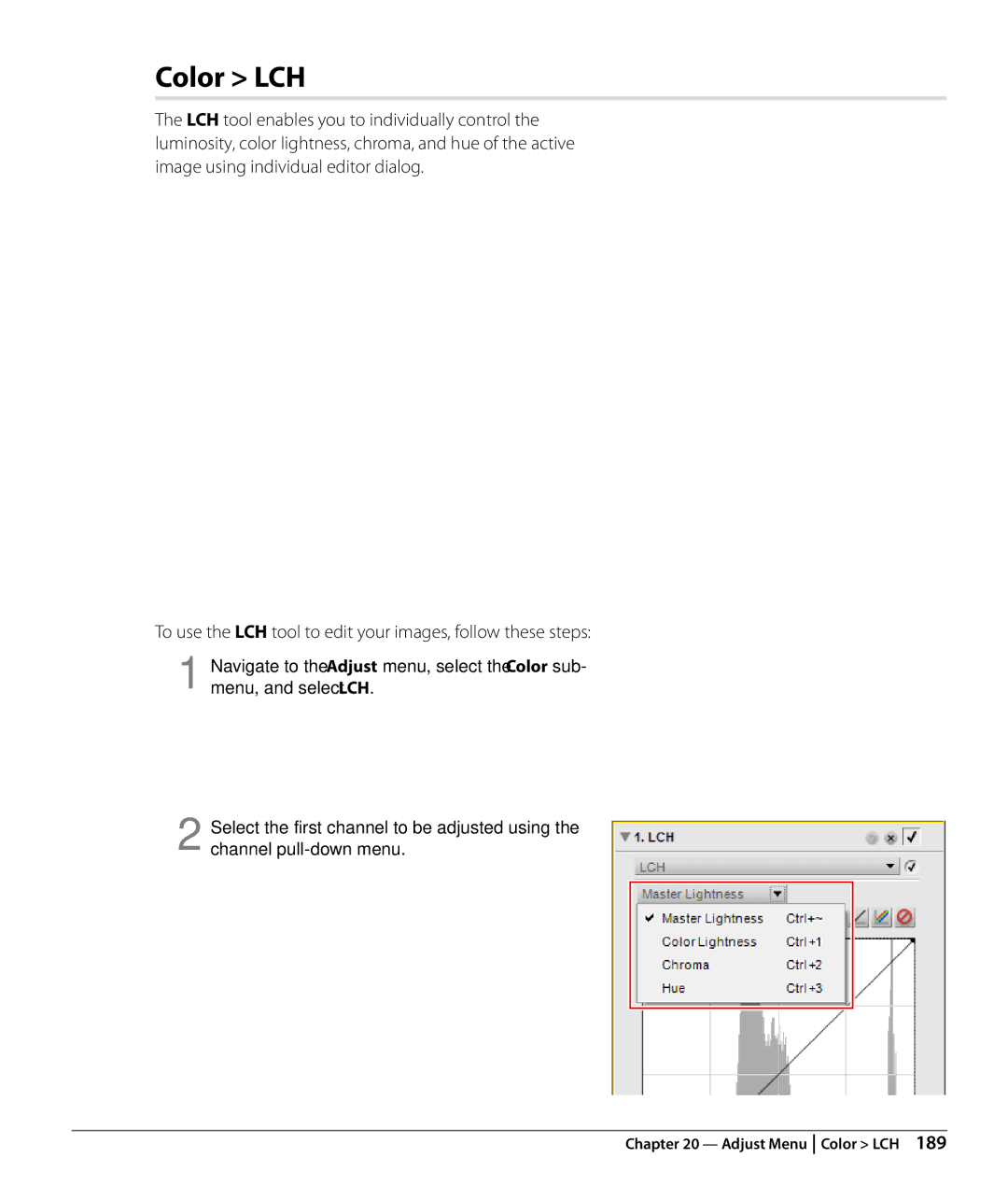 Nikon Capture NX2 user manual Adjust Menu Color LCH 