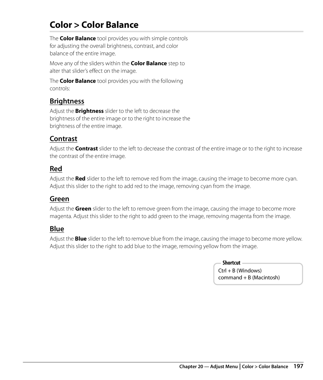 Nikon Capture NX2 user manual Color Color Balance, Red, Green, Blue 