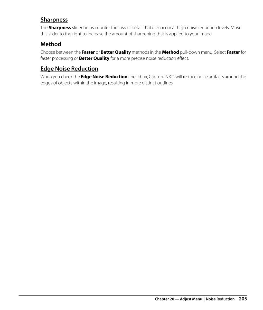 Nikon Capture NX2 user manual Sharpness, Edge Noise Reduction 