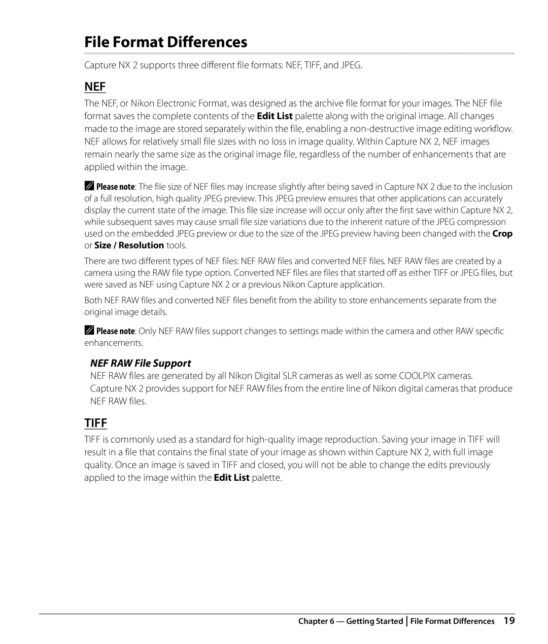 Nikon Capture NX2 user manual File Format Differences, NEF RAW File Support 