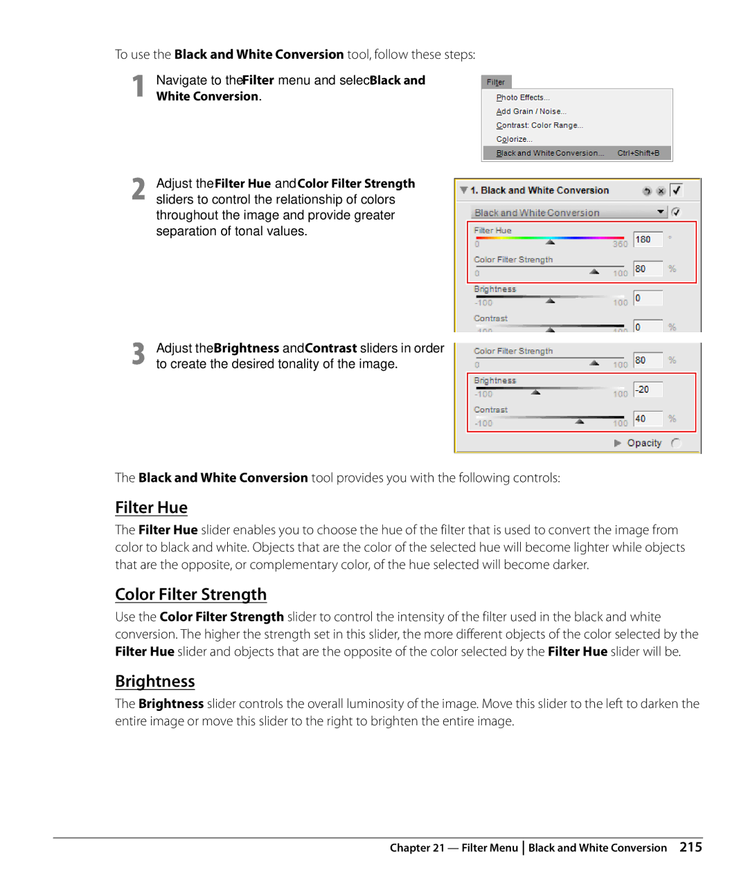 Nikon Capture NX2 user manual Filter Hue, Color Filter Strength 