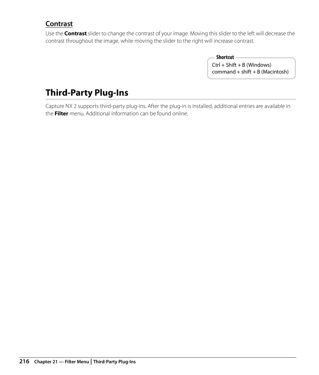 Nikon Capture NX2 user manual Third-Party Plug-Ins, Contrast 