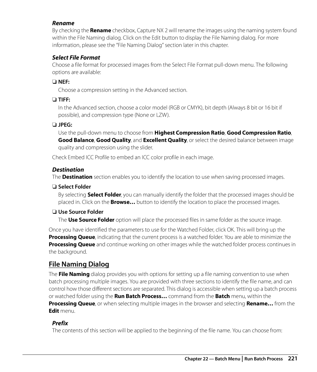 Nikon Capture NX2 user manual File Naming Dialog, Prefix, Background 