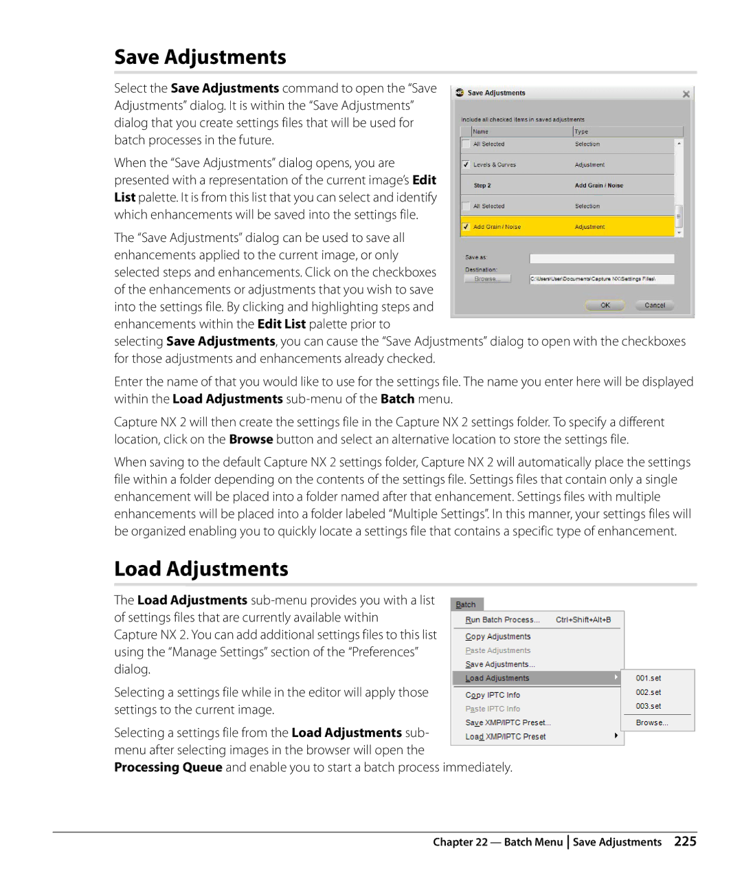 Nikon Capture NX2 user manual Save Adjustments, Load Adjustments 