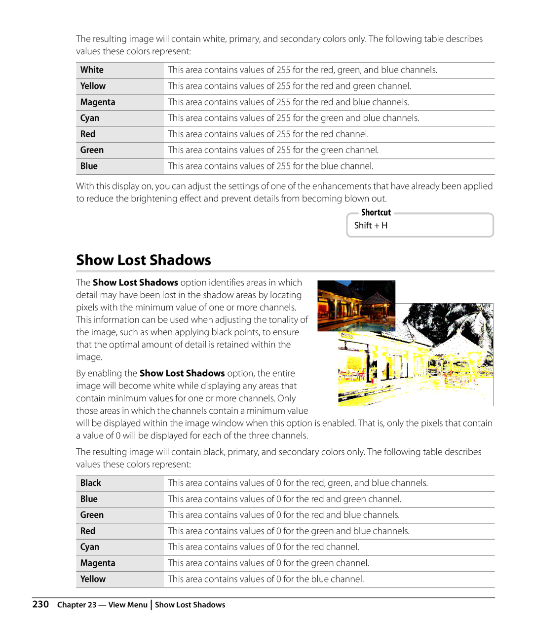 Nikon Capture NX2 user manual Show Lost Shadows, Shift + H 