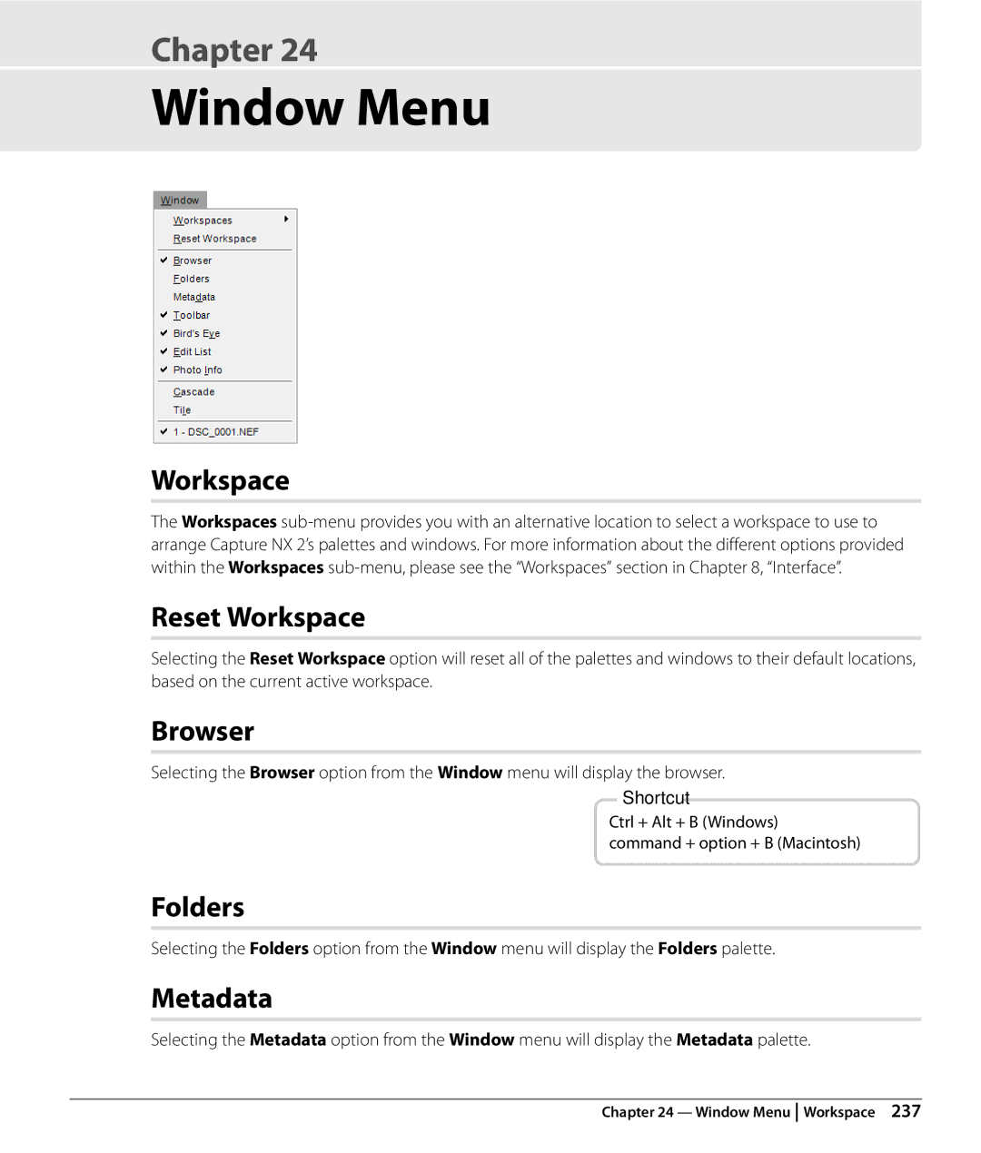 Nikon Capture NX2 user manual Window Menu 