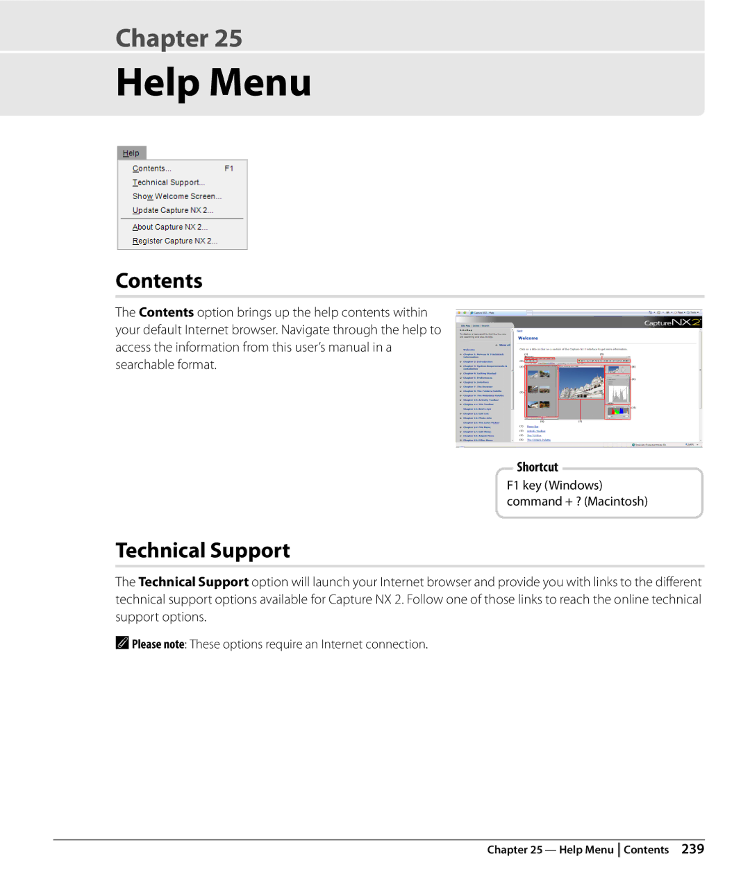 Nikon Capture NX2 user manual Help Menu, Contents, Technical Support 