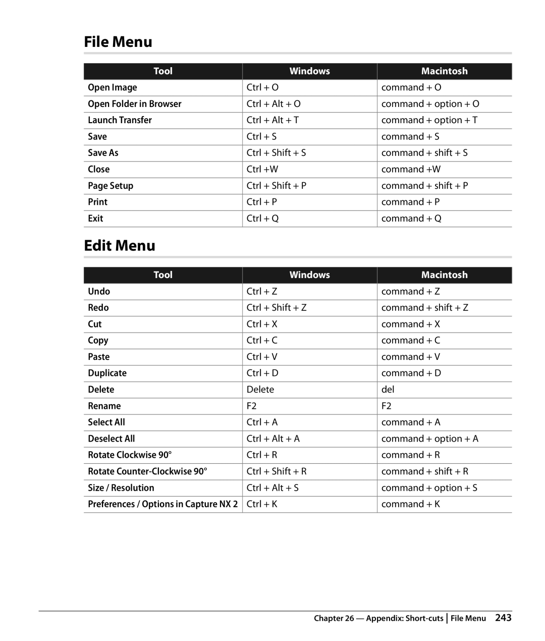 Nikon Capture NX2 user manual File Menu, Edit Menu 