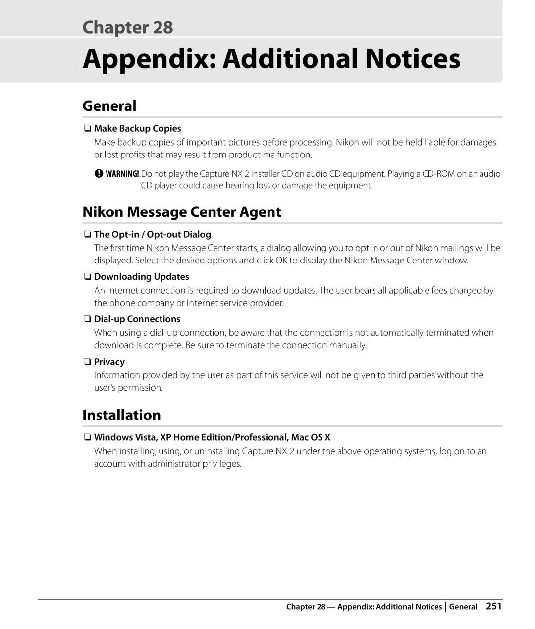 Nikon Capture NX2 user manual Appendix Additional Notices, Nikon Message Center Agent 