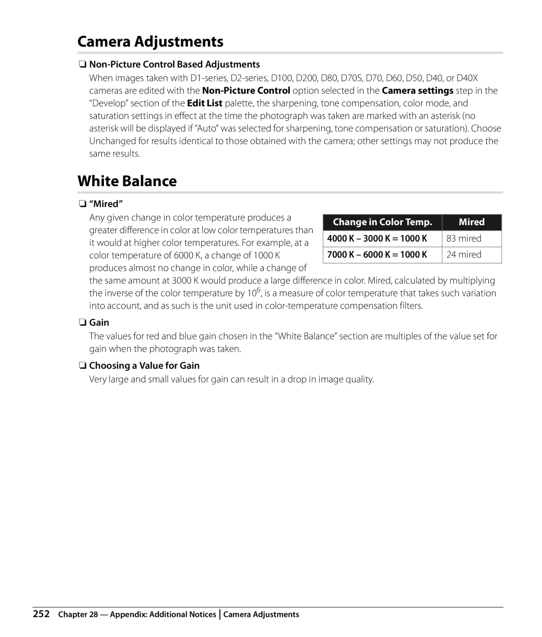 Nikon Capture NX2 user manual Camera Adjustments, White Balance 