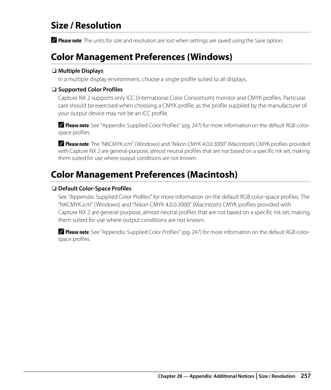 Nikon Capture NX2 Color Management Preferences Windows, Color Management Preferences Macintosh, Multiple Displays 