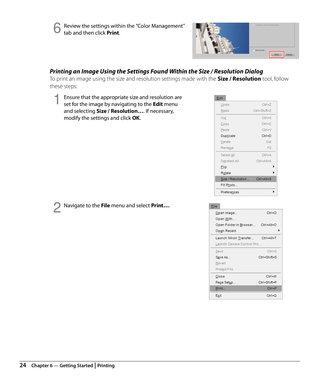 Nikon Capture NX2 user manual Getting Started Printing 