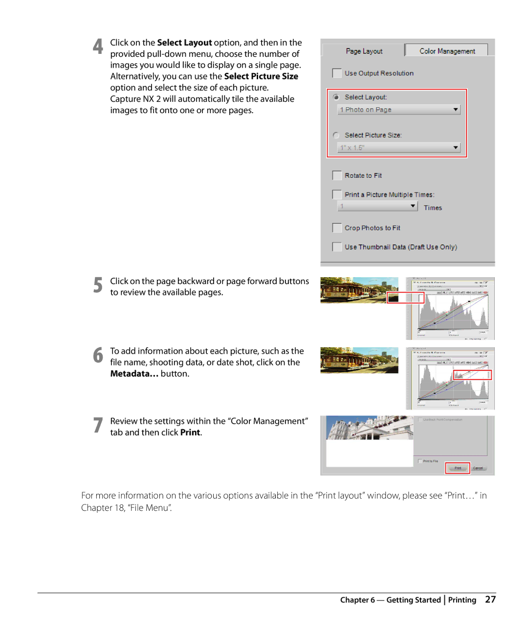 Nikon Capture NX2 user manual Getting Started Printing 