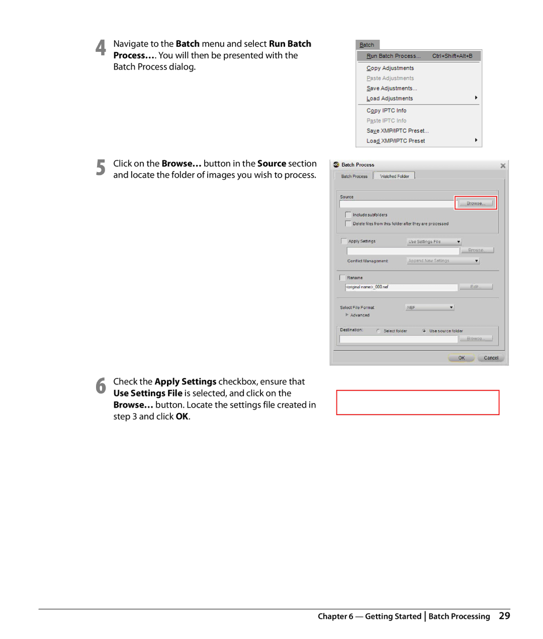 Nikon Capture NX2 user manual Batch Process dialog 