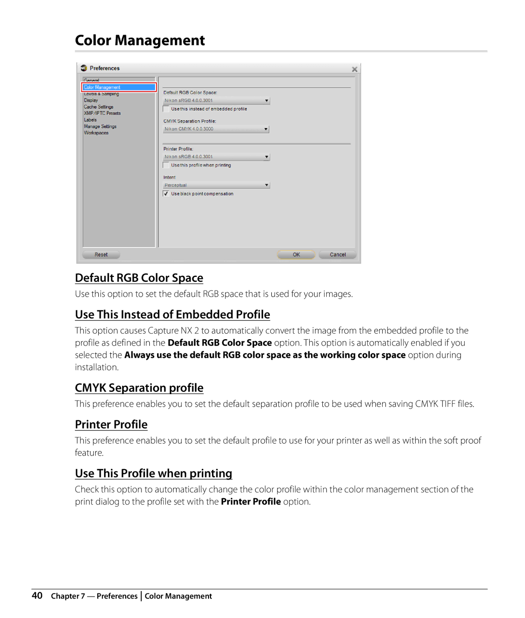 Nikon Capture NX2 user manual Color Management 