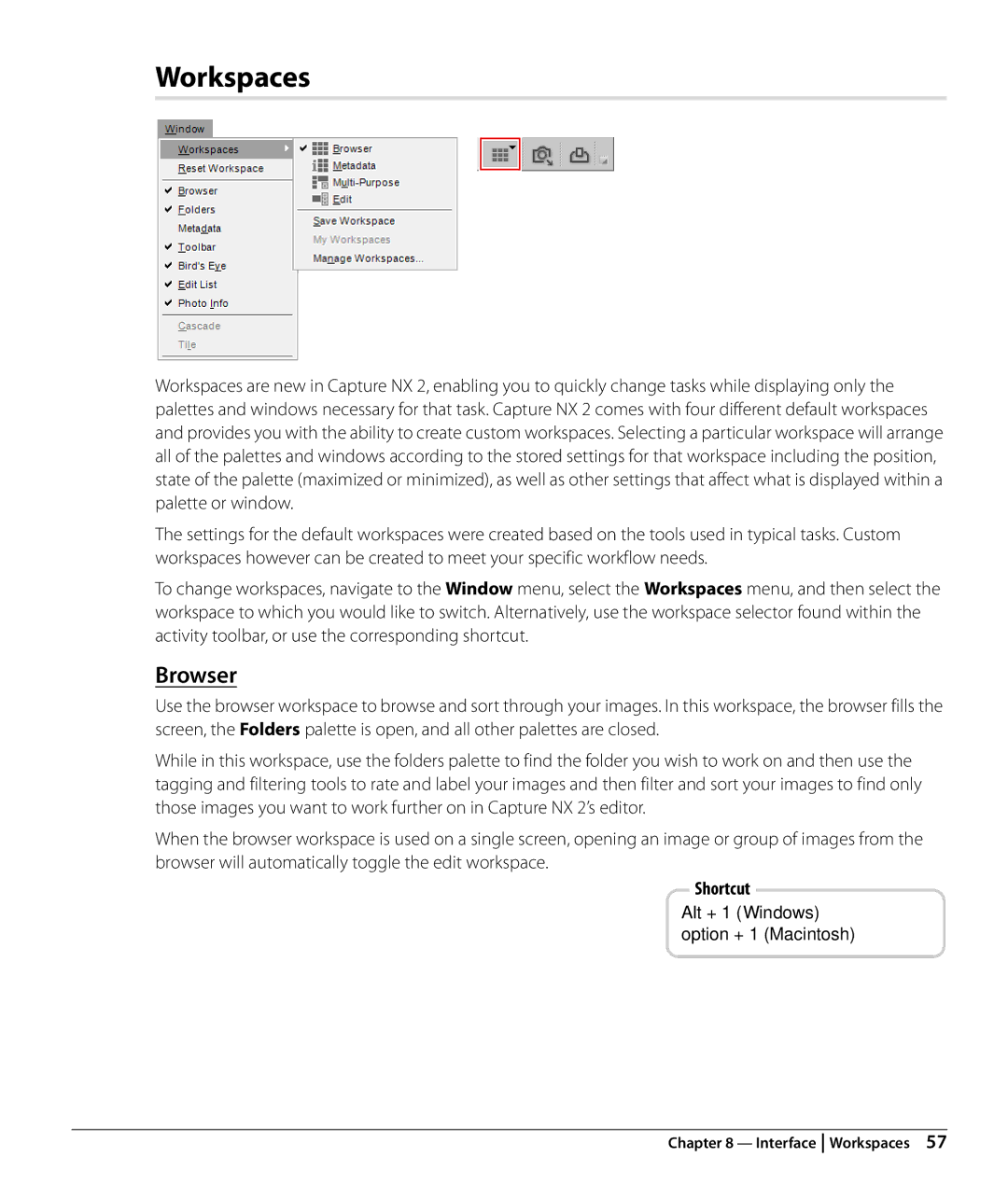 Nikon Capture NX2 user manual Workspaces, Browser 