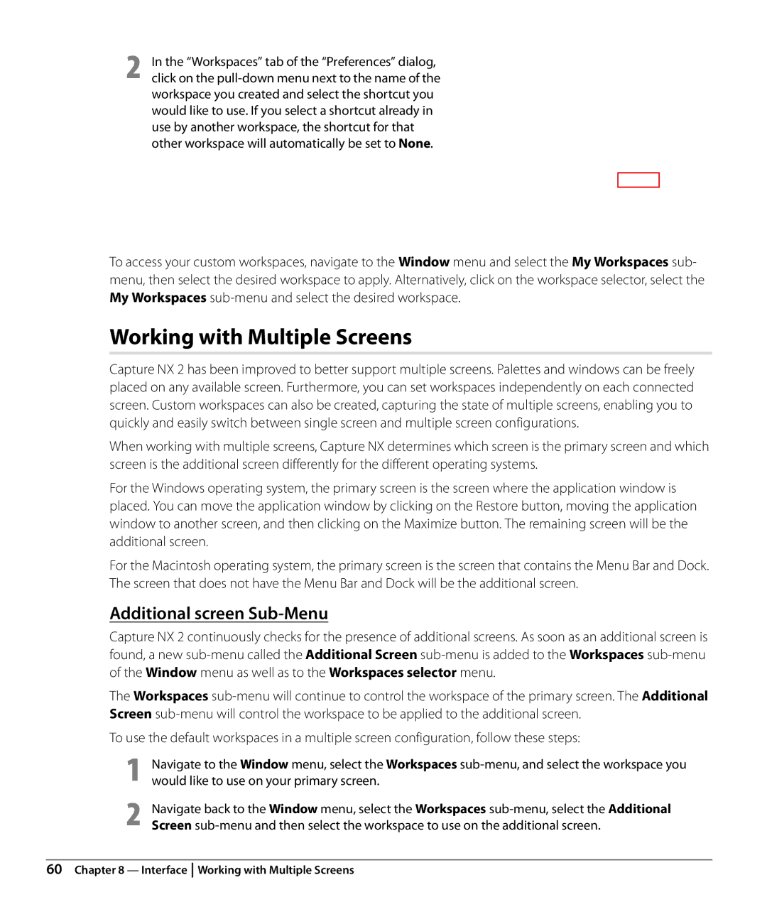 Nikon Capture NX2 user manual Working with Multiple Screens, Additional screen Sub-Menu 