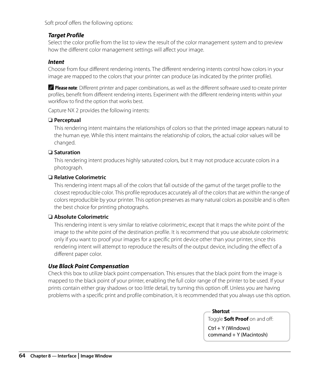 Nikon Capture NX2 user manual Target Profile, Intent, Use Black Point Compensation 