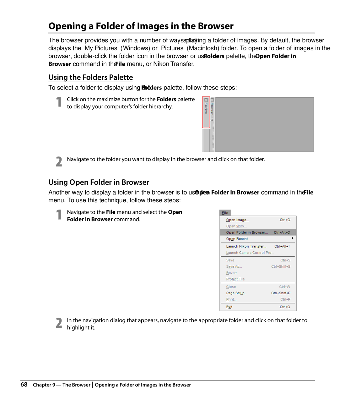 Nikon Capture NX2 Opening a Folder of Images in the Browser, Using the Folders Palette, Using Open Folder in Browser 