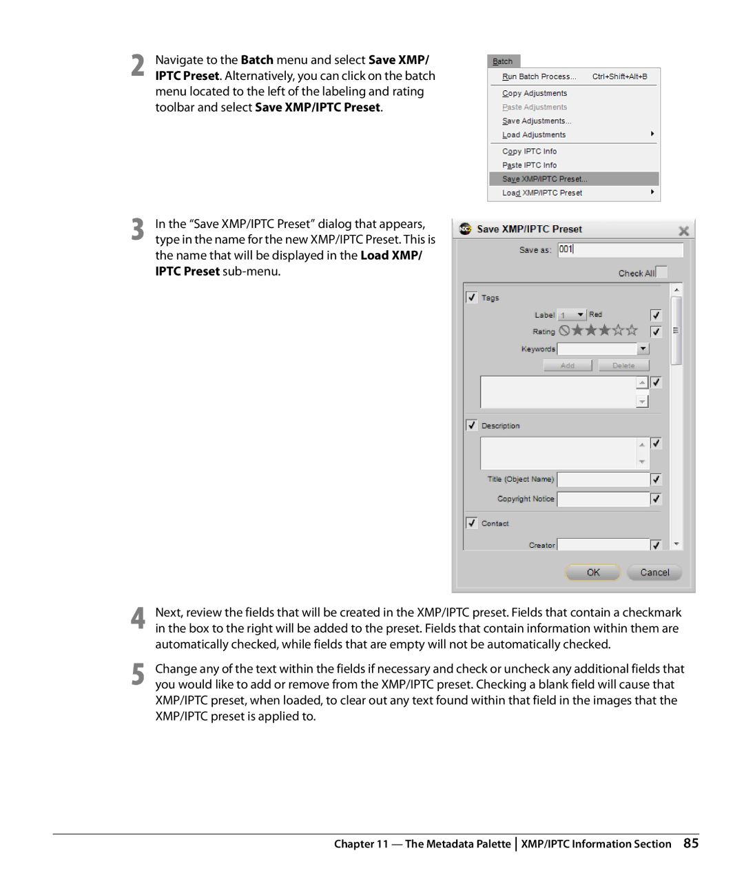 Nikon Capture NX2 user manual Metadata Palette XMP/IPTC Information Section 