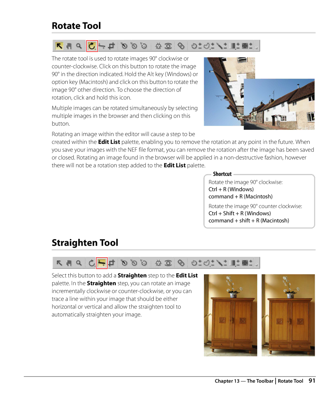 Nikon Capture NX2 user manual Rotate Tool, Straighten Tool 